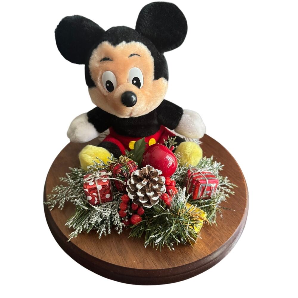 Disney Vintage Mickey Mouse Lefton Wooden Base Christmas Holiday Table Decor‎